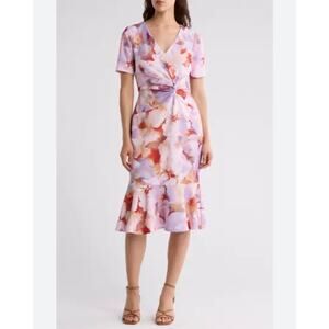 London Times Petites Women’s Floral Side Twist Scuba Knit Shift Dress 14P NWT